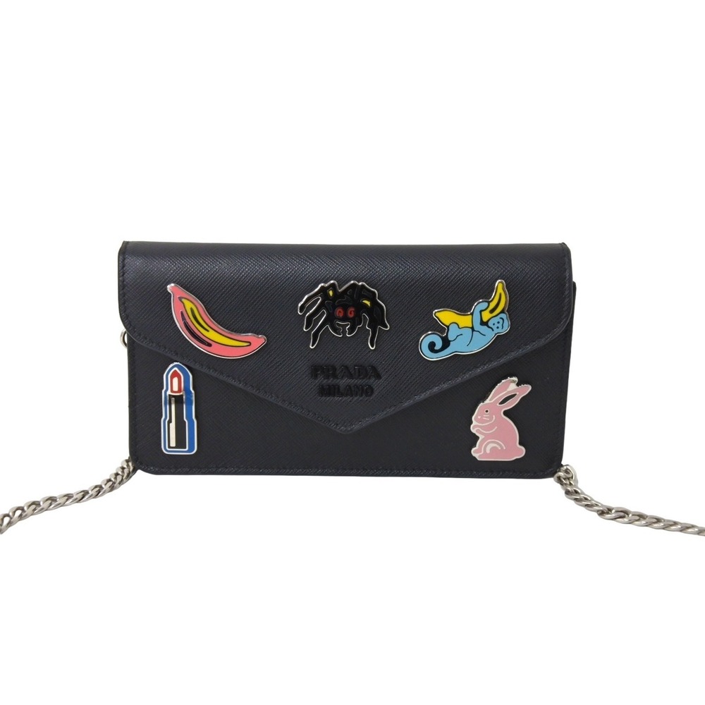 PRADA Batch Chain Shoulder Bag Black SAFFIANO SMALTO Leather Logo - Picture 2 of 8